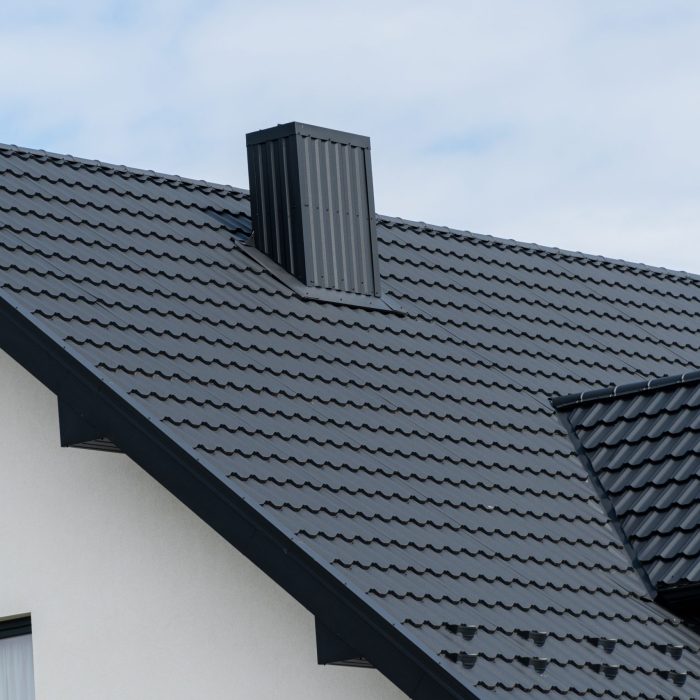 The house is covered with a modern metal roof.